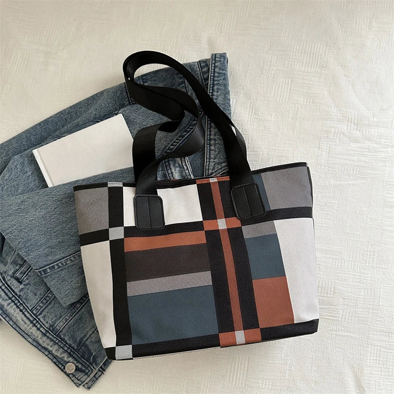 Checkered Tote Bag for Women – Plaid Shoulder Commuter Handbag