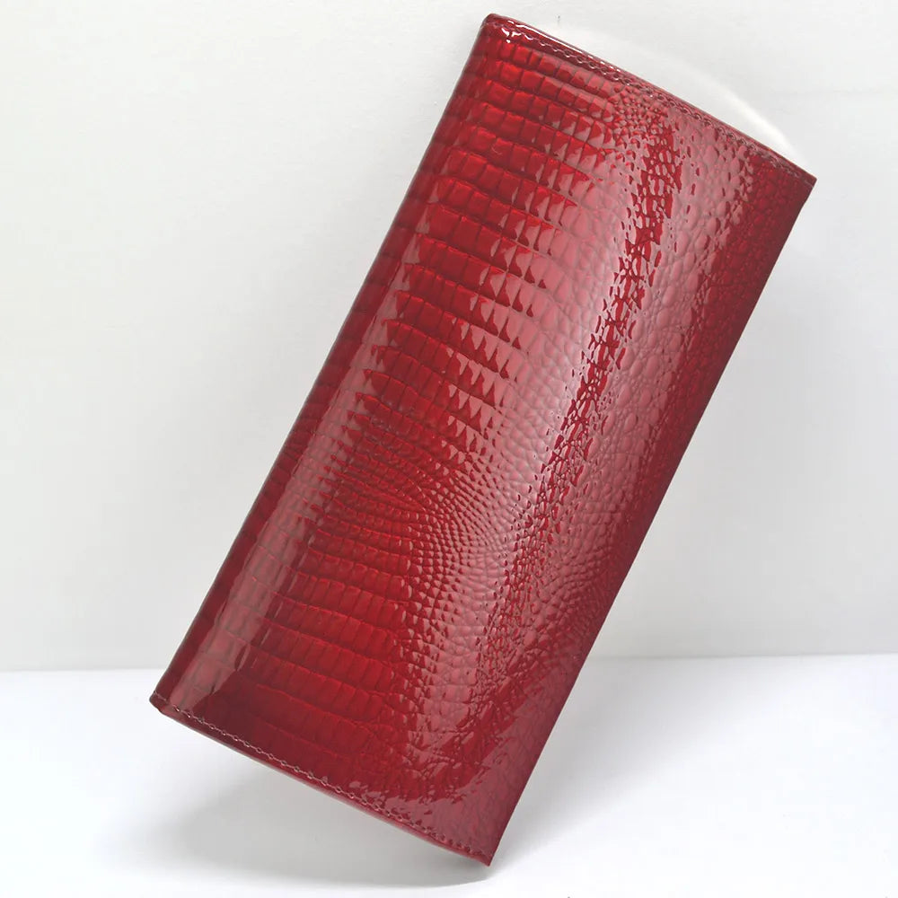 Luxury Slim Long Wallet for Women – Lizard Pattern Leather