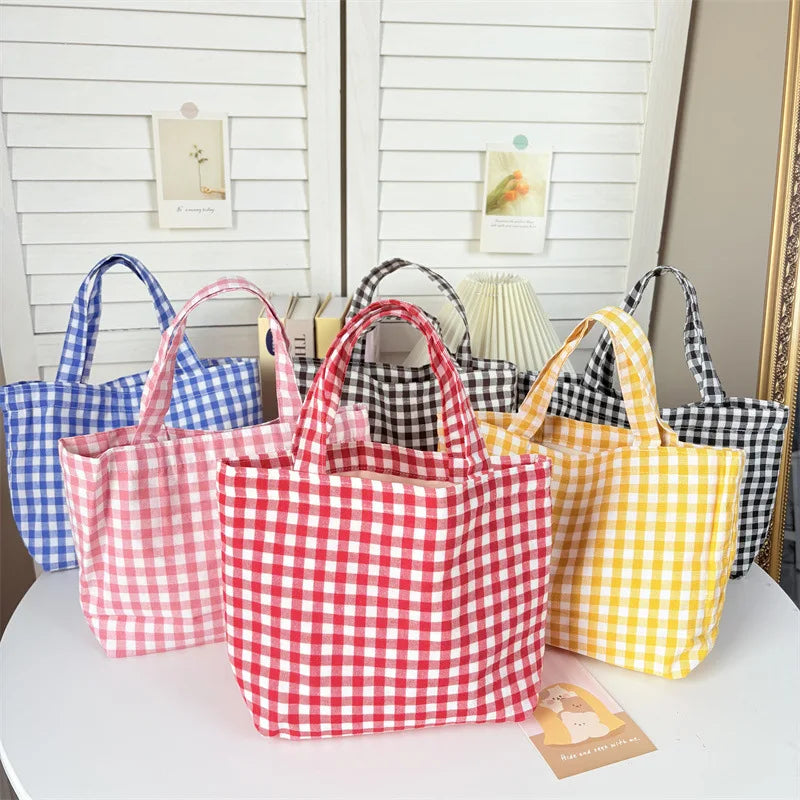 Women's Plaid Tote Bag – Small Retro Shoulder Purse Bento Handbag