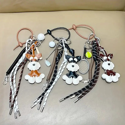Schnauzer Bag Charm – Handmade Leather Dog Keychain with Baseball