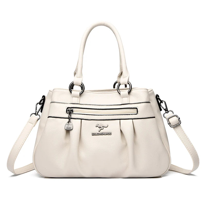3-Layer Leather Tote Bag for Women – Large Shoulder & Crossbody Handbag