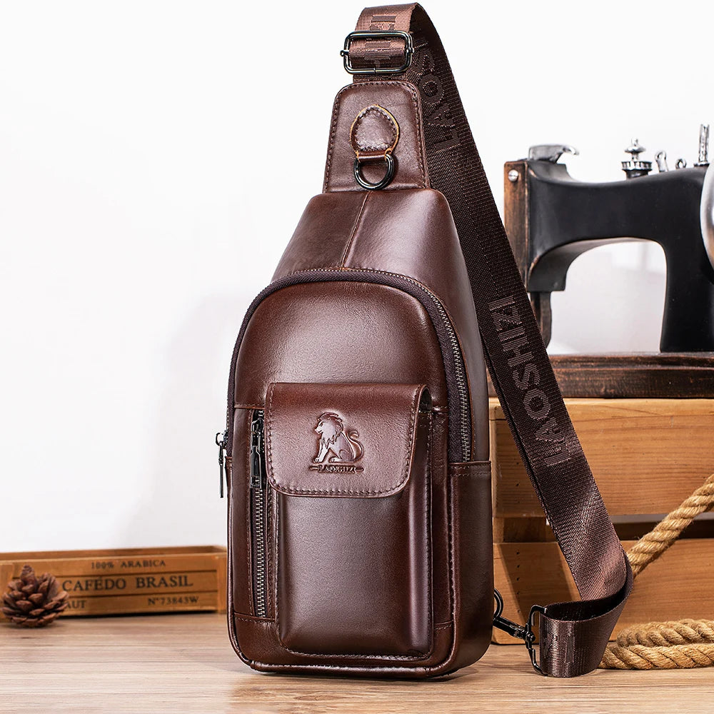 Leather Sling Bag for Men - Genuine Cowhide Crossbody Chest Bag