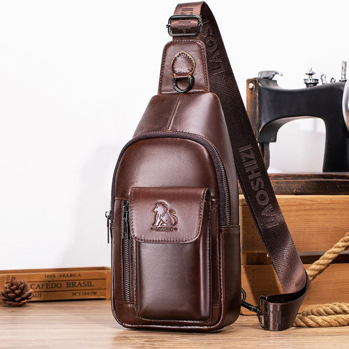 Leather Sling Bag for Men - Genuine Cowhide Crossbody Chest Bag