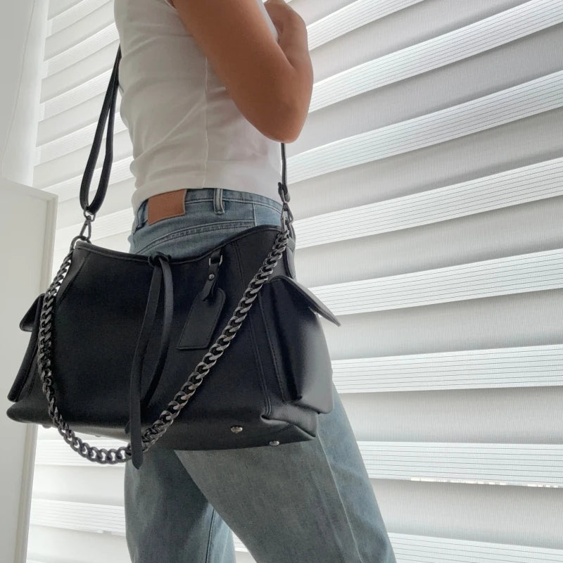 Moods Branded Shoulder Tote Bags Women Soft Pu Leather Large Capacity Commute Shopper Crossbody Bag