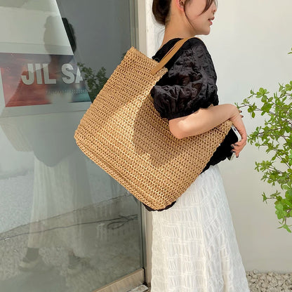 Moods Summer Beach Straw Woven Shoulder Tote Bags Women Large Capacity Shopping Totes Brand