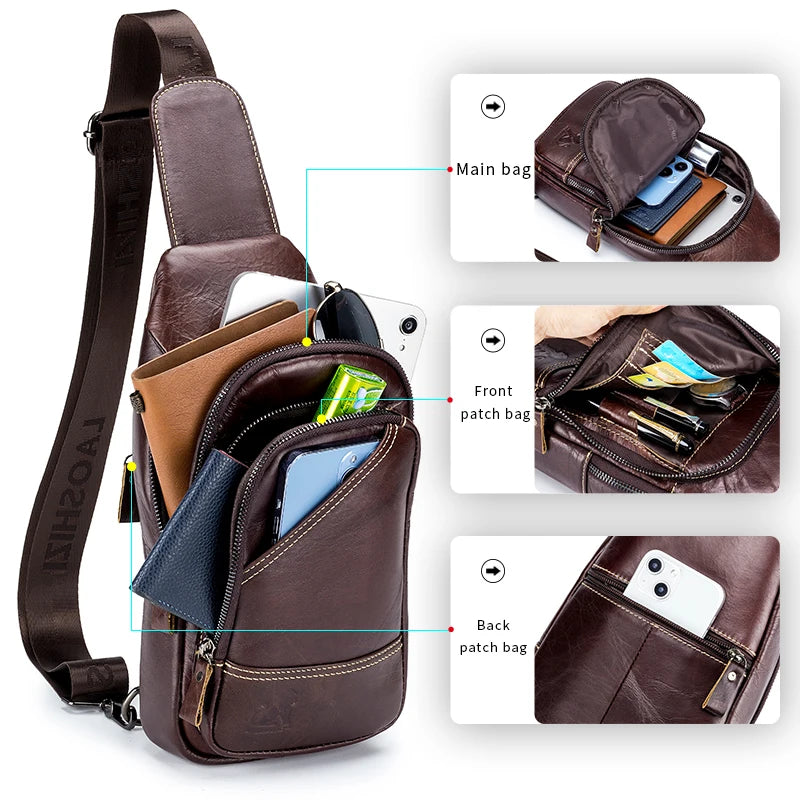 Genuine Leather Men's Chest Bag Sling Crossbody Bag