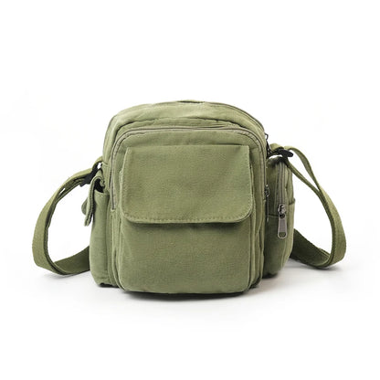 Mini Canvas Crossbody Bag for Women – Multi-Pocket Shoulder Purse