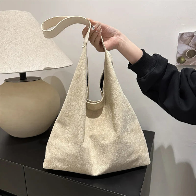 Faux Suede Large Tote Bag for Women – Retro Shoulder Hobo Handbag