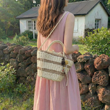 Striped Straw Beach Bag – Women's Woven Tote & Crossbody