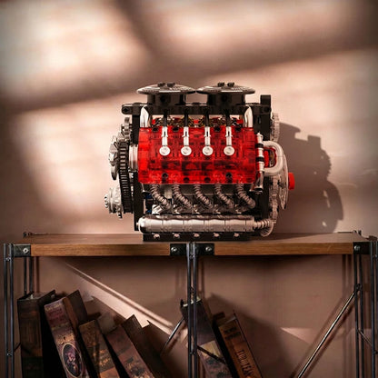 MOC Twin Turbo V8 Engine Building Blocks – Motorized Technical Set