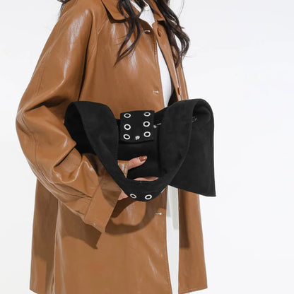 Suede Shoulder Bag – Women's Retro Hobo Bag with Eyelet Detail