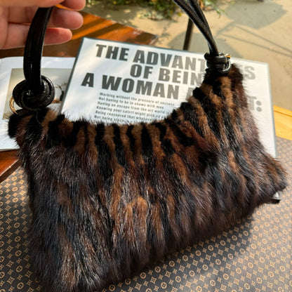 Mew Real Mink Fur Natural Cloud Winter Thick Bag Single Shoulder Women Fluffy Evening Ladies - Thick