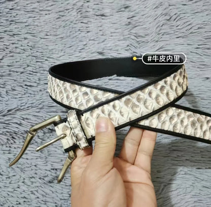 Genuine Snake Leather Men's Belt – Needle Buckle, 1.5" Width
