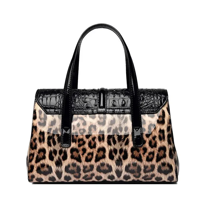 Leopard Print Patent Leather Handbag for Women