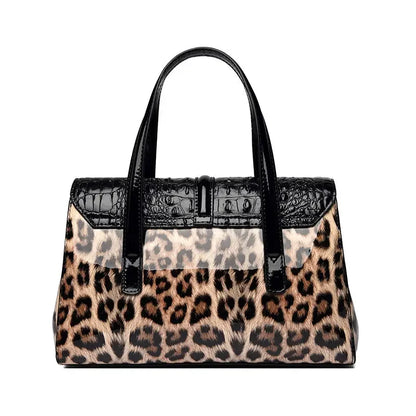 Leopard Print Patent Leather Handbag for Women