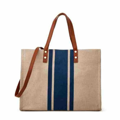 Large Capacity Women's Tote Bag – Striped Canvas Shoulder Handbag