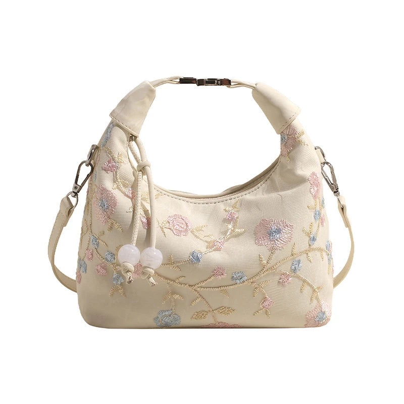 Floral Embroidery Shoulder Bag – Elegant Women's Handbag