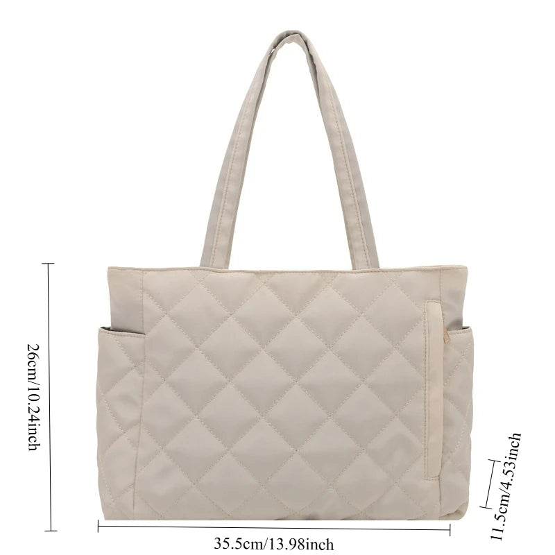 Autumn Winter Top Handle Bag Women Large Capacity Lightweight Commuting Tote Quilted Simple Texture