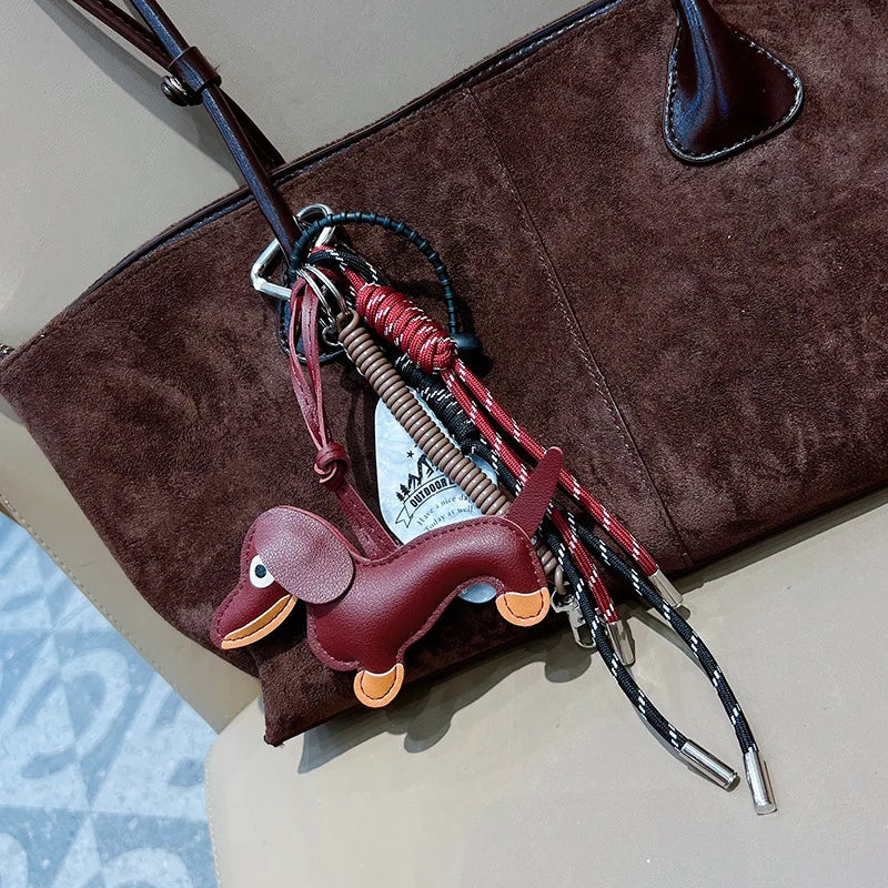 Dachshund PU Leather Keychain Bag Charm with Braided Tassel
