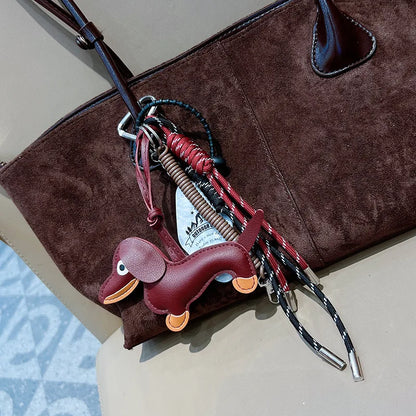 Dachshund PU Leather Keychain Bag Charm with Braided Tassel