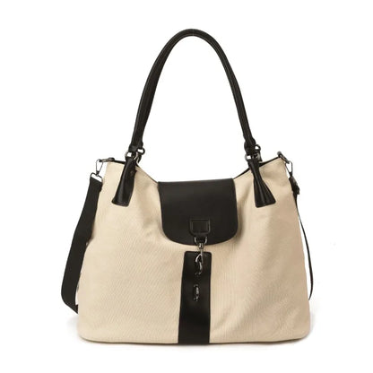 Canvas & PU Leather Tote Bag – Large Capacity Work & Travel Handbag