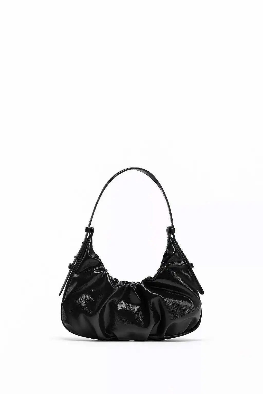 Pleated Patent Leather Shoulder Bag – Women's Underarm Hobo Purse