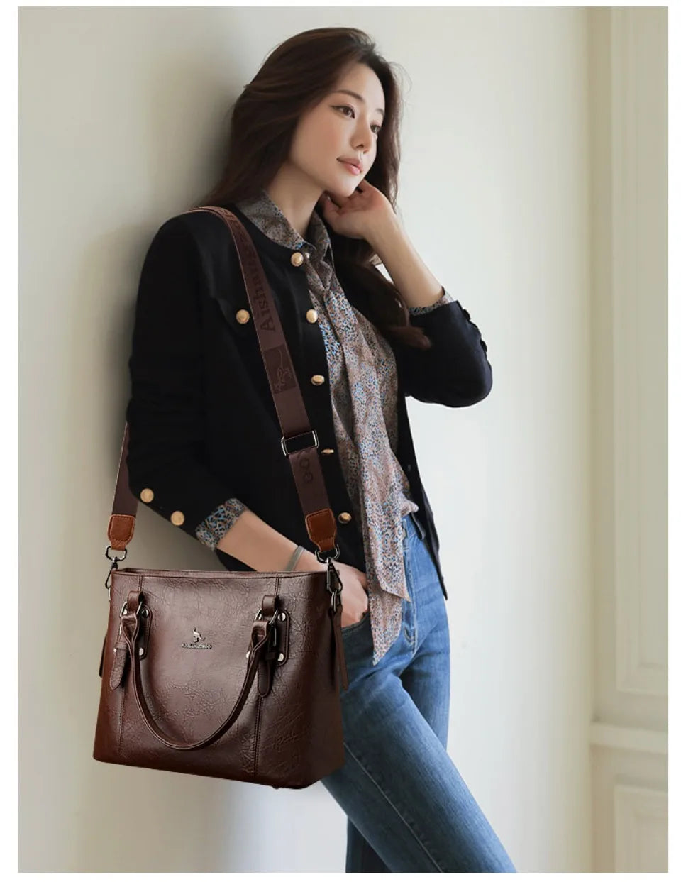Large Leather Top-Handle Handbag for Women – Crossbody Tote