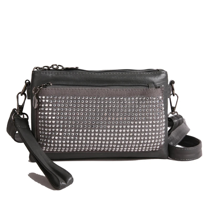 Rhinestone Rivet Clutch Bag for Women – Wristlet Crossbody