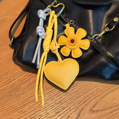 PU Leather Flower Tassel Bag Charm Keychain