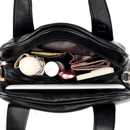 Ruched Vegan Leather Handbag with Top Handle & Crossbody Strap