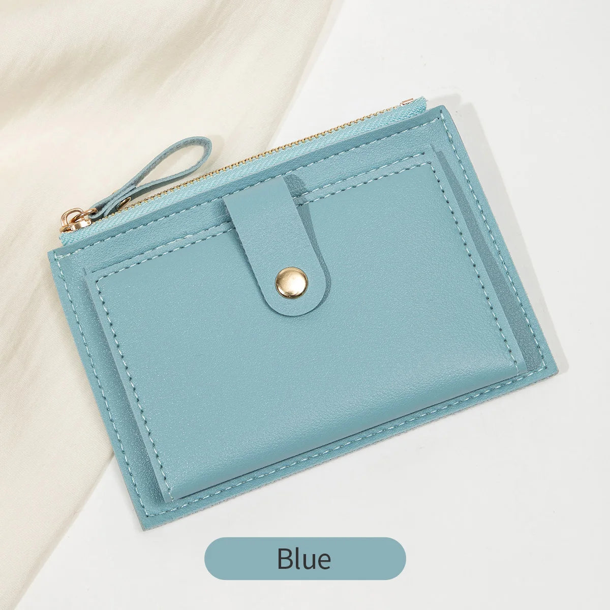 Slim Bifold Card Wallet for Women with Zipper