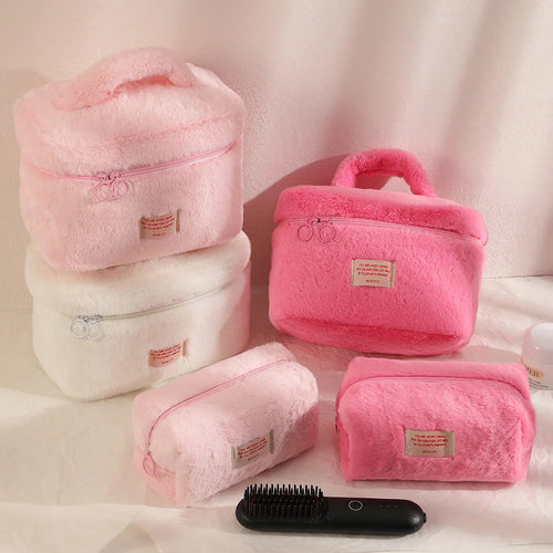 Large Capacity Plush Makeup Bag – Women's Travel Cosmetic Organizer