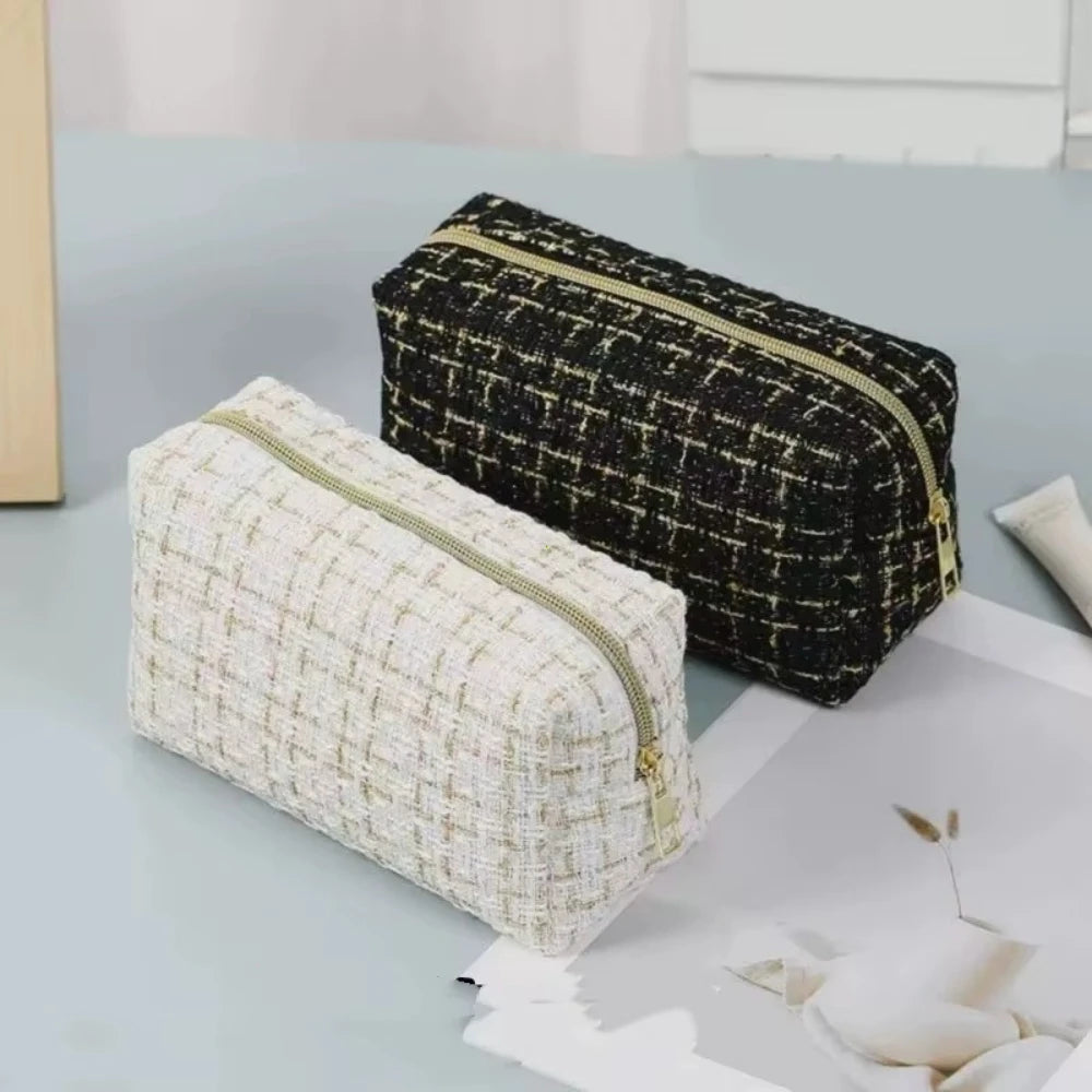 Makeup Bag Large Capacity Linen Cotton Cosmetic Pouch with Handle