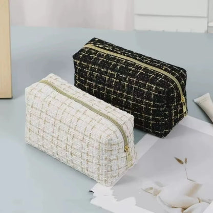 Makeup Bag Large Capacity Linen Cotton Cosmetic Pouch with Handle