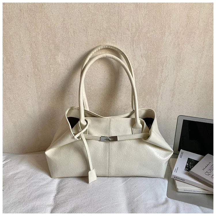 Large Capacity Pleated Leather Tote Bag for Women