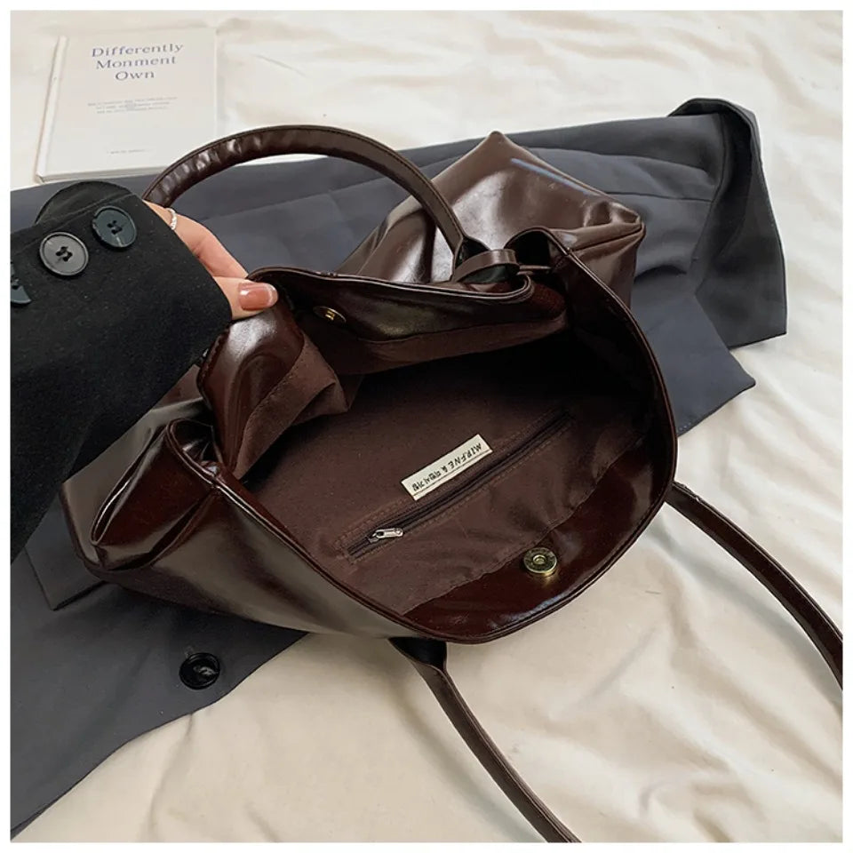 Leather Hobo Handbag – Slouchy Shoulder Tote Bag for Women
