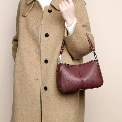 Leather Crossbody Shoulder Bag for Women – Dual-Zip Purse