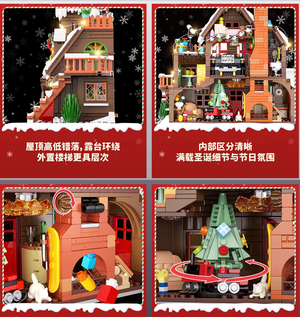 Christmas Winter Village Cabin Building Blocks Set with LED Lights