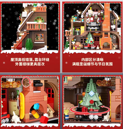 Christmas Winter Village Cabin Building Blocks Set with LED Lights