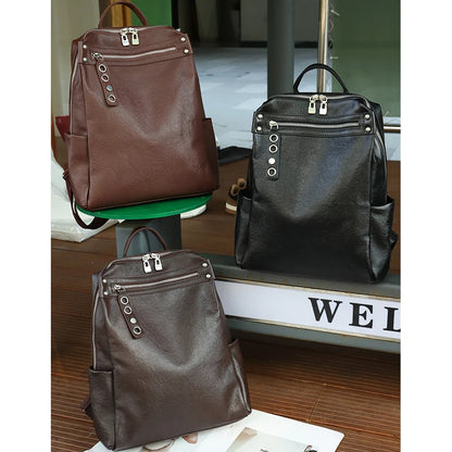 Genuine Cowhide Leather Backpack for Women – Large Capacity Retro Design