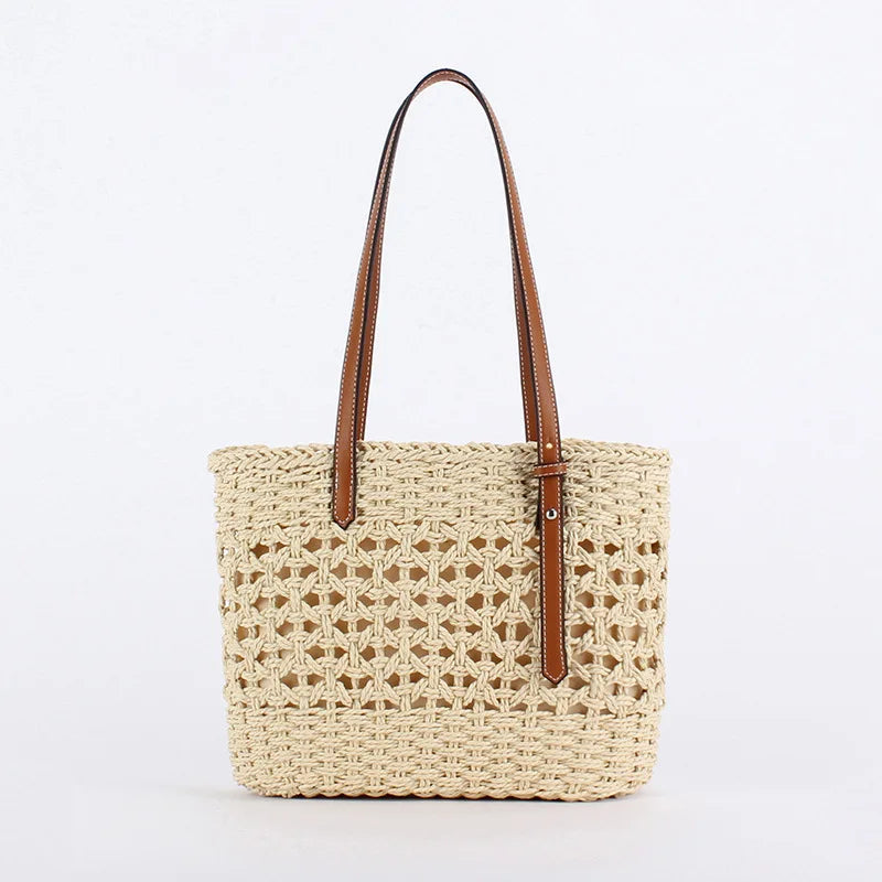 Woven Straw Tote Bag – Large Capacity Beach Handbag
