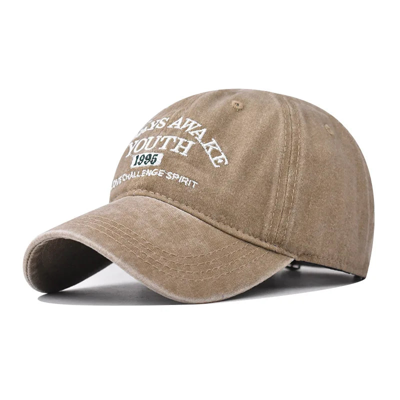 Vintage Baseball Cap – Letter Embroidery Washed Cotton Hat