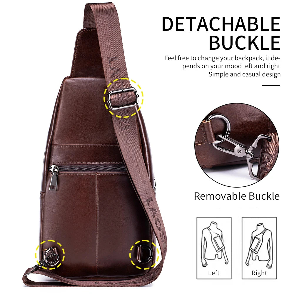 Men's Genuine Leather Sling Chest Bag – Crossbody Shoulder Pack