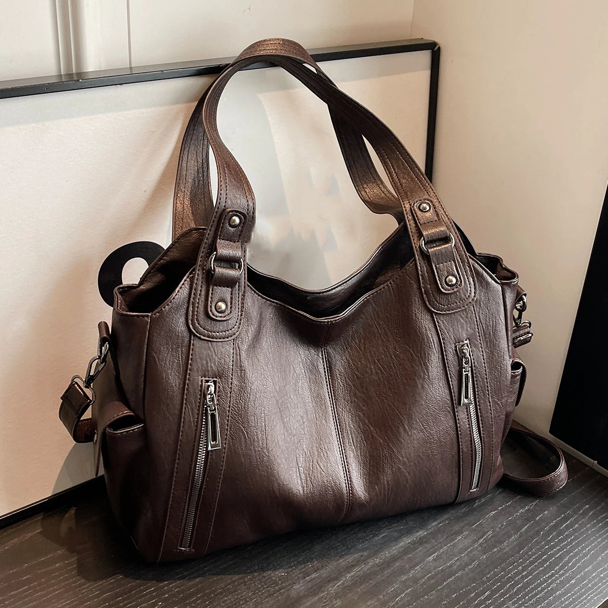 Large Capacity Women's Leather Tote Shoulder Bag