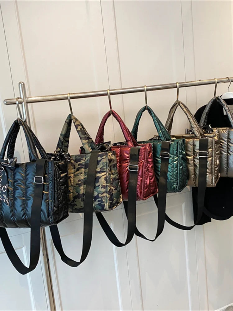 Quilted Women's Tote Bag with Silk Scarf Accent & Crossbody Strap