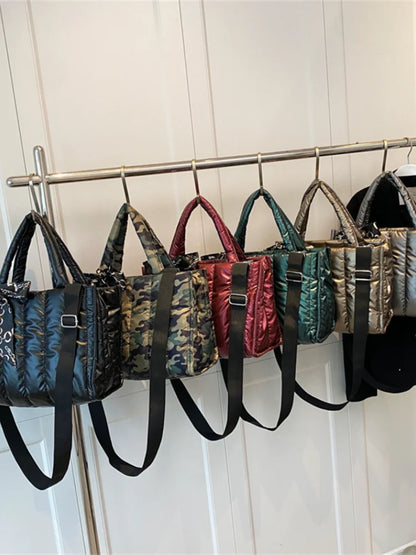 Quilted Women's Tote Bag with Silk Scarf Accent & Crossbody Strap