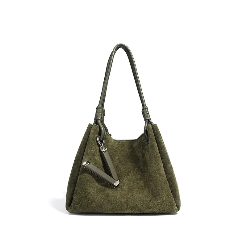 Suede Leather Bucket Bag for Women – Minimalist Handheld Tote