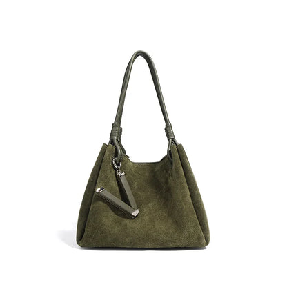 Suede Leather Bucket Bag for Women – Minimalist Handheld Tote