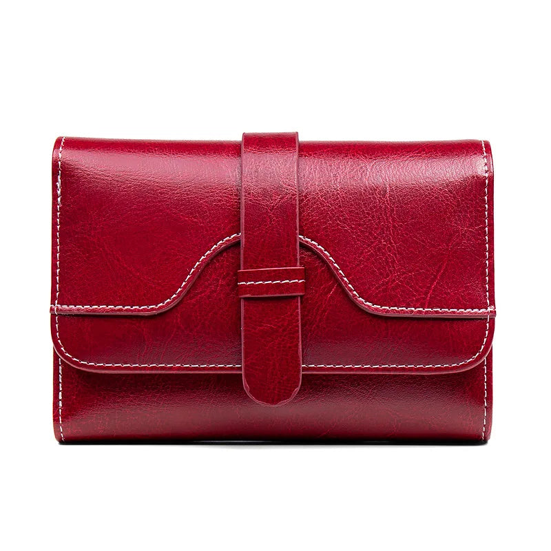 Genuine Leather Women's Tri-Fold Wallet – Oil Wax Snap