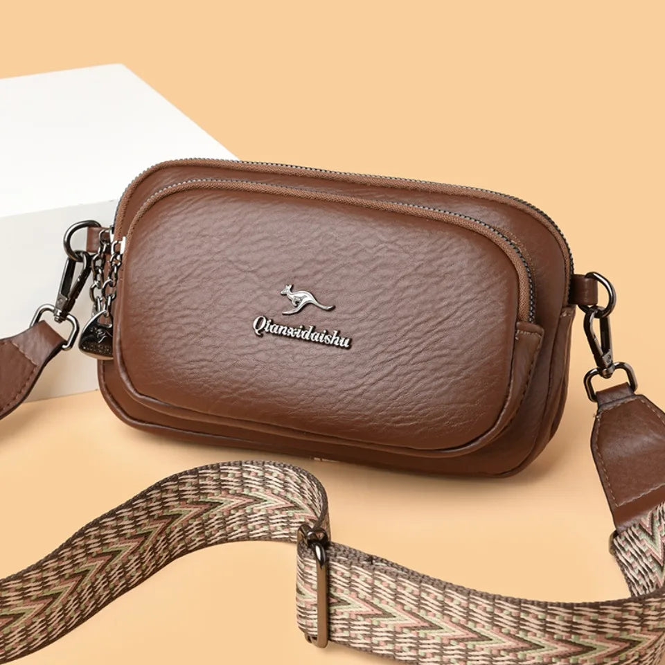 Soft Leather Women's Crossbody Bag with Wide Boho Strap